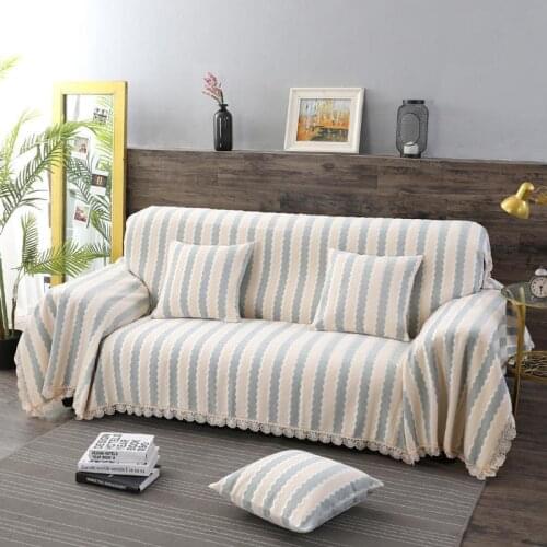 Vintage Chenille Jacquard Stripe Lace Sofa Towel Decorative Slipcover All-inclusive Dust Couch Protector Non-slip Throw Blanket