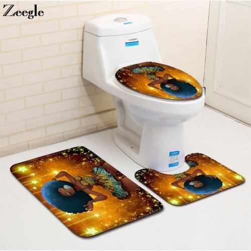 Zeegle Bath Mat Set Anti Slip Bathroom Carpets Toilet Pedestal Rug Flannel Soft Foot Mat Absorbent Toilet Seat Cover Toilet Set