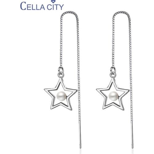 Cellacity Long Silver 925 Earrings for Women Fine Jewelry for Dating Star Ear Lines Trendy Pearl Ear drops Simple Design Jewelry