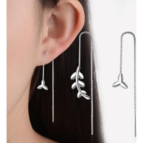 KOFSAC New Fashion 925 Silver Earring Jewelry Sweet Cute Leaves Long Tassel Ear Line Earrings For Women Valentines Day Gifts