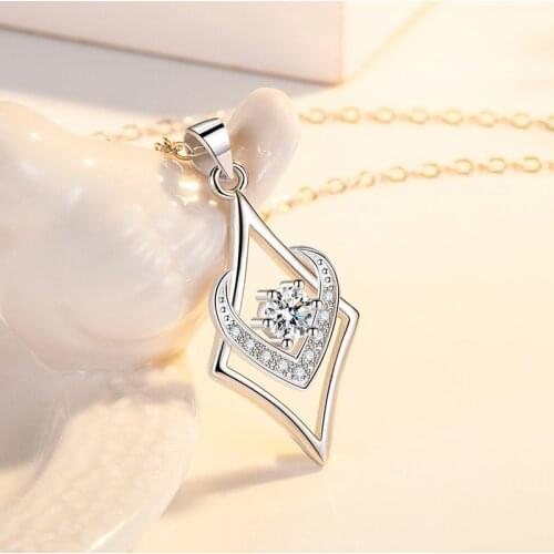 KOFSAC New 925 Sterling Silver Jewelry Love Heart Geometric Zirconia Pendant Necklace For Women Gift 45cm Chain choker collares