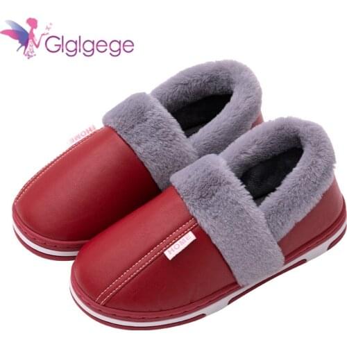Glglgege Winter Warm Plush Home Slippers Women Waterproof Non-slip Indoor Slides Woman Soft Sole Cotton Clogs Couple Shoes 44