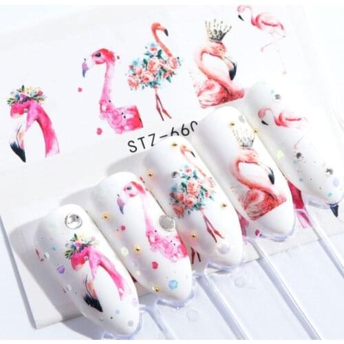 1pcs Flamingo Nail Art Sticker Water Decal Slider Cat Giraffe Rabbit Animals Transfer Manicure Nail Art Decoration