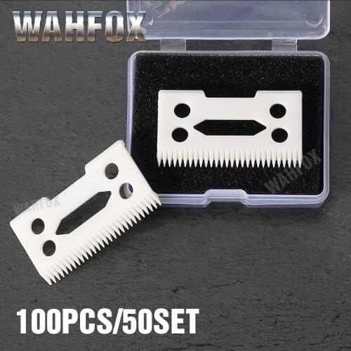 WAHFOX 100PCS/50SET Ceramic Movable Blade 2-Hole Ceramic Blade With Box For Cordless Clipper Replaceable Blade