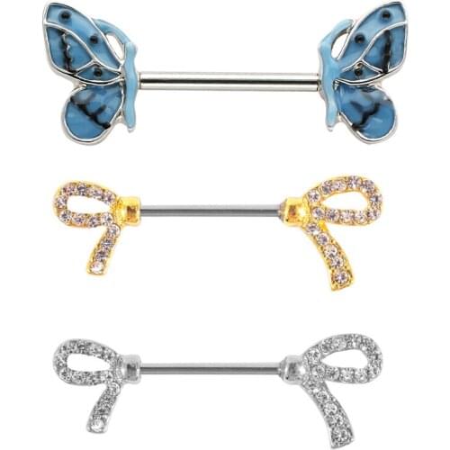 2PCS 14G Bow Butterfly 316L Surgical Steel Shied Barbell Piercing Rings Sexy Women Nipple Rings Body Jewelry Ring Nipple Rings
