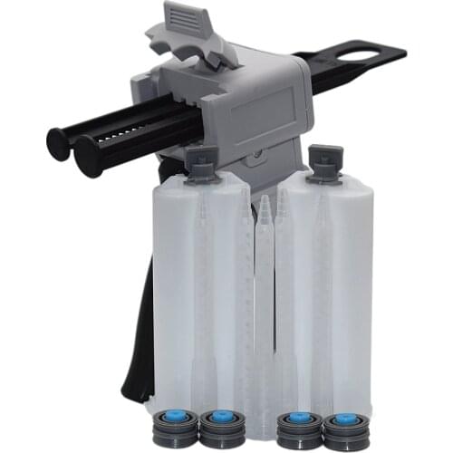 50ml Glue Gun 1:2 AB Glue Caulking Gun Dispenser with 2pcs 50ml 1:1 Empty Dual-Barrel Cartridge and 5pc Static Mixing Nozzle Set