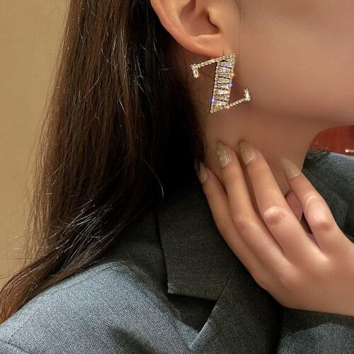 Letter Z Shape Big Stud Earrings For Women Korean Statement Design Earrings Crystal Party Pendientes Jewelry