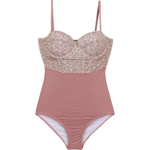 One Piece Swimsuit Women Patchwork Bathing Suits Vintage Swimwear Summer Beach Wear Girls Sweet Swim Suit