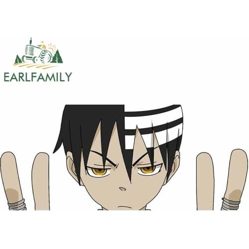 EARLFAMILY 13cm x 5.5cm for Soul Eater Death The Kid Car Stickers Scratch-Proof Windshield Cartoon Decal Refrigerator Decoration