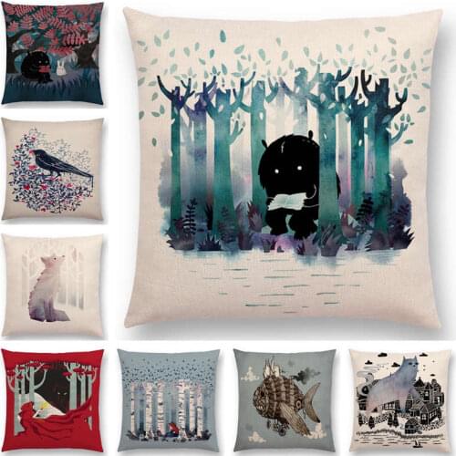 Hot Sale Quiet Spot Cute Little Monster Strange Cat Fantasy World Elegant Fox Big Robot Cushion Cover Car Sofa Throw Pillow Case