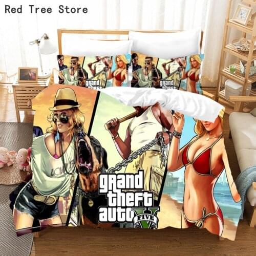 Game GTA Printed Bedding Set Grand Theft Auto 5 Cartoon Duvet Cover Pillowcase Twin Queen King Size Anime Bed Linen Bedclothes