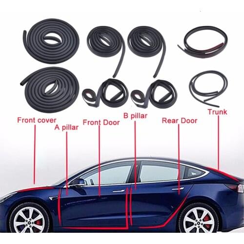 10PCS Car Door Seal Kit Door Trim Edge Moulding Rubber Weather Seal Strip Wind Noise Reduction Kit For Tesla Model 3