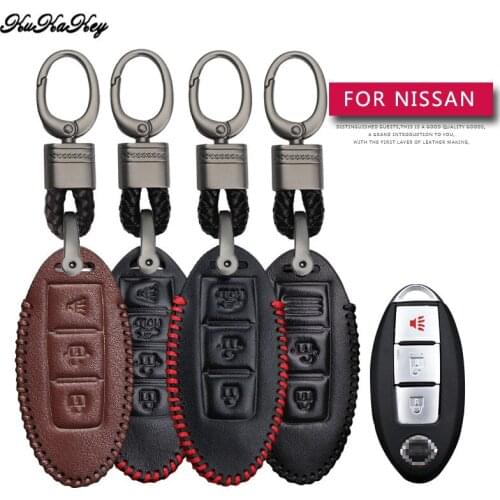 Leather Car Key Case Cover Protection Shell Skin For Nissan Qashqai Juke Note Almera Teana Tiida Murano Car Keyring Keychain