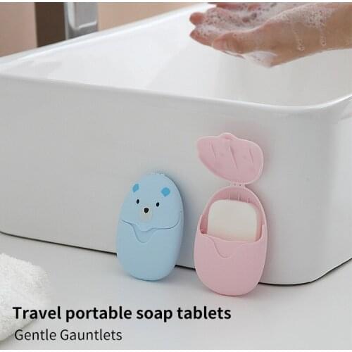 Creative Portable Mini Cute Disposable Antibacterial Soap Pieces Travel Outdoor Hotel Plastic Box Clean Soap Paper