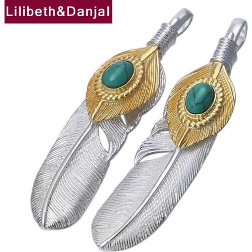 Flying Eagle Feather Real 925 Sterling Silver Inlaid Green Turquoise Necklace Pendant Jewelry Accessories Women Men 2021 New P24