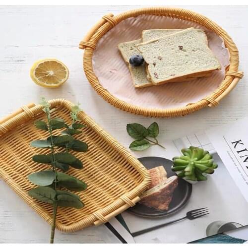 Japanese Rattan Fruit Tray With Handle Storage Tray Desktop Storage Basket Garden Rattan tea Tray Household Goods