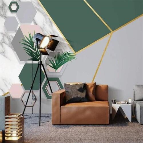 Milofi custom 3D wallpaper mural Nordic geometric marble tropical plants background wall living room bedroom decoration wallpape