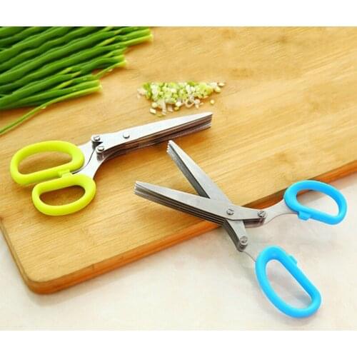 Multifunctional stainless steel kitchen scissor spice chopp green onions practical and convenient five-layer scissor for kitchen