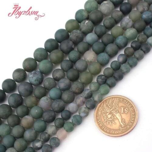 Frost Matte Round Moss Agates Loose Spacer Natural Stone Beads For DIY Bracelet Necklace Jewelry Making Strand 15" 6/8/10MM