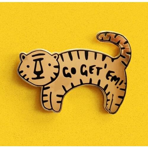 Cartoons Cute Go Get Em Tiger Brooch Pins Enamel Metal Badges Lapel Pin Brooches Jackets Jeans Fashion Jewelry Accessories