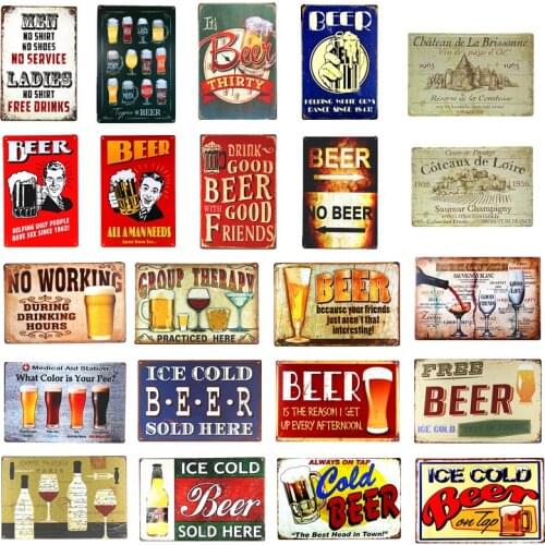 Man Cave Beer No Working Metal Tin signs Cold Here Sign Custom Art Poster Personality Classic Painting Decor