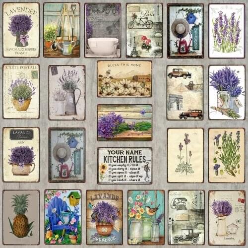 2021 New Decorative Signs Lavender Flowers Plaque Metal Vintage Wall Bar Home Art Retro Farmhouse Decor 30X20Cm Metal Poster