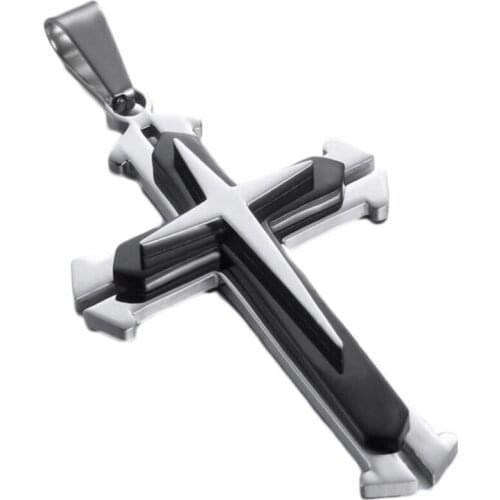 New Fashion Necklace Men Creative Three-tiered Blue and Black Cross Pendant Beads Chain Necklace Jewelry Gifts for Men