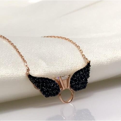 Single Love Engagement Angel Wing Rosegold Silver Lady Necklace