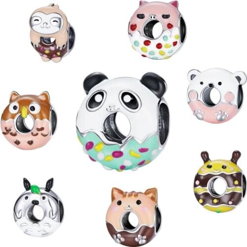 Original animal charms 100% 925 sterling silver cute panda piggy donut beads fit pandora bracelet pendant new fashion jewelry