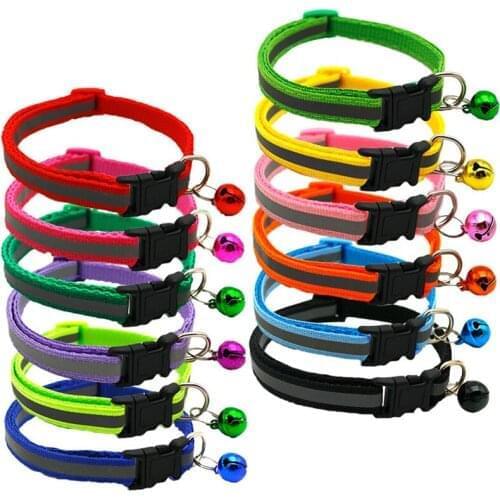 Pet Reflective Collar With Bell Adjustable Size Colorful Nylon Puppy Neck Strap Suitable For Cats And Small Dogs Pet Supplies