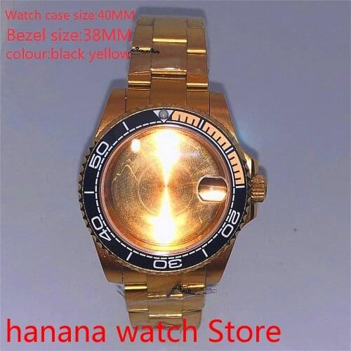 Suitable for NH35 36 Mingzhu2813 Miyata automatic winding 40mm sealed back gold box series, with rotating bezel black yellow