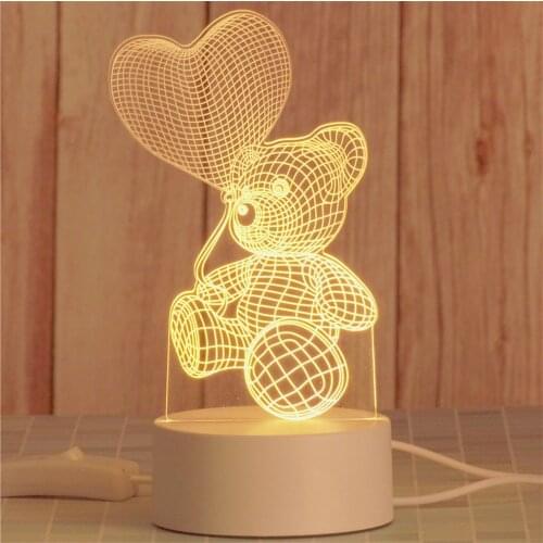LED Balloon Bear 3d Night Light Bear With Heart Warm White Atmosphere For Home Decoration Light Table Lamp Bedside Dropship
