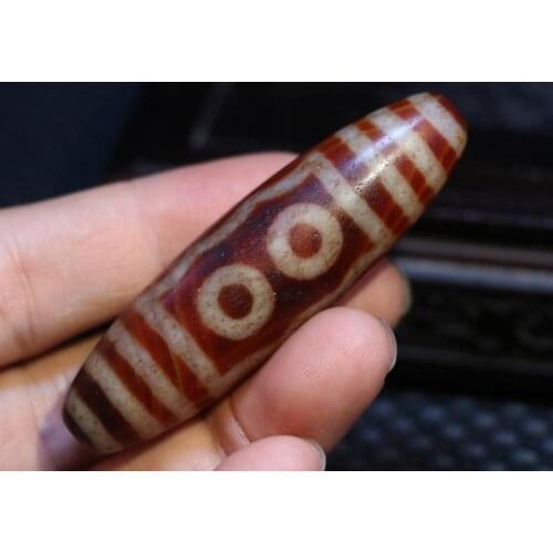 Treasure Talisman Magic Power Tibetan old Agate 5 Eye 4 Line Big Drum dZi Bead Amulet Pendant Talisman Timestown UPD21