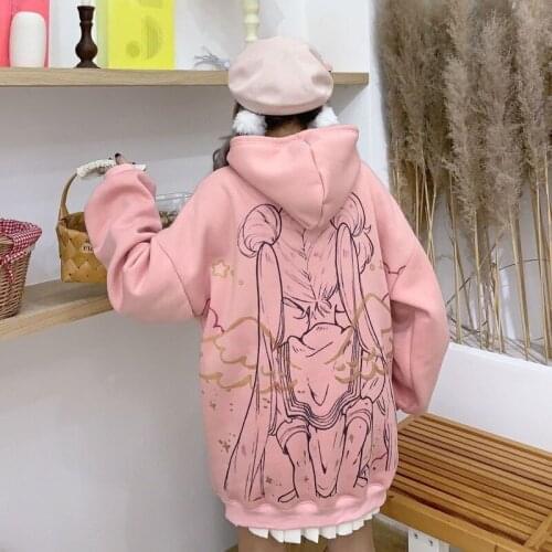 Anime Oversized Graffiti Hoodie Autumn Winter Clothes Fashion Vintage Print Sweatshirt Kawaii Long Sleeve Tops Warm Hoodie Women