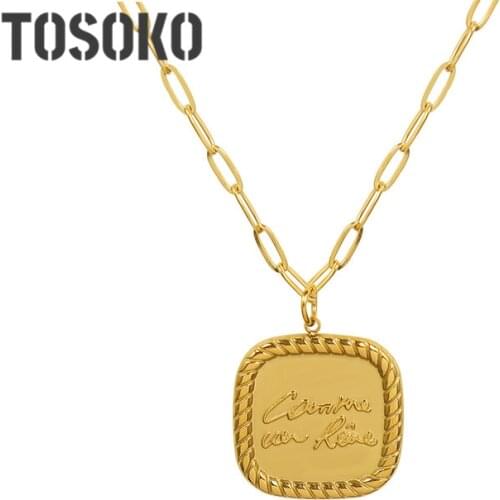 TOSOKO Stainless Steel Jewelry Square Lace Necklace Womens Fashion Letter Clavicle Chain BSP1035
