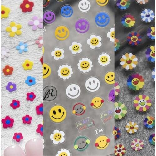 Japanese 5D Happy Flower Nail Art Stickers Self Adhesive Sliders Cartoon Designs Nail Foils Decals Manicure Decoration