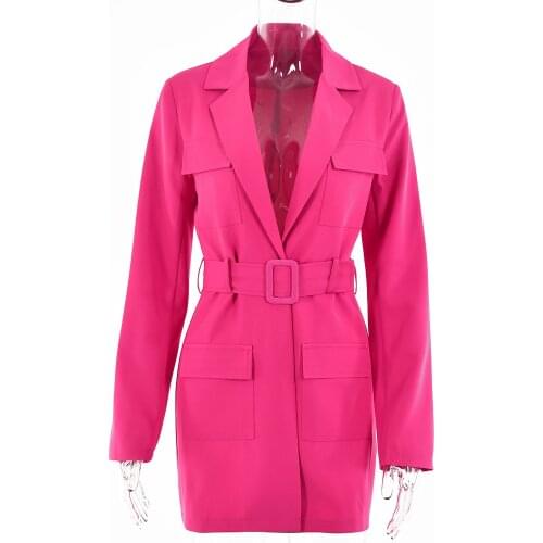 Women Thin Rose Red Long Blazer with Belt Early Autumn Korea Office Ladies Tops Work Wear Green Casual Suit Women Ropa De Mujer