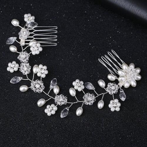 Women Pearl Flower Headband Bridal Hairband Crown Headpiece Headdress Wedding Hair Accessories Bride Tiara Hairwear Jewelry Gift