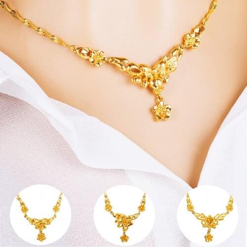Womens 24K Gold Plated Flower Necklace Bridal Wedding Necklace For Women Jewelry friend gift