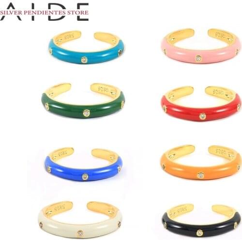 AIDE Adjustable 925 Sterling Silver Enamel Rings For Women Pink Orange Black Green Dripping Oil Rings Candy Color Gold Jewelry