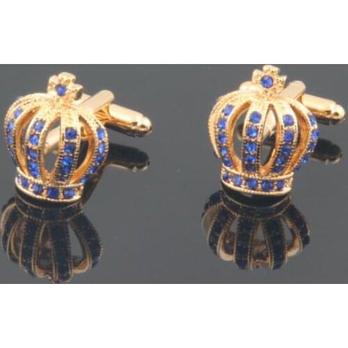 10pairs/lot Luxury Blue Crystal Crown Cufflinks Silver&Gold Cuff Links Romantic Wedding Jewelry Gift Cuff Button Mens Jewellery