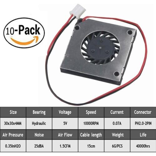 10Pieces Gdstime C 5V 30mm Hydraulic Fan 3cm 30mm x30mmx4mm Brushless Turbo Blower Radial Cooler Fan