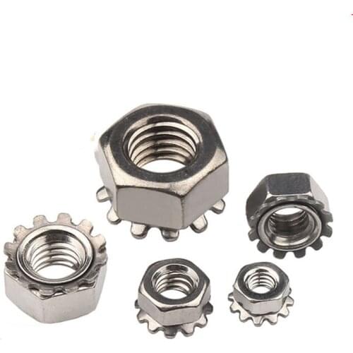 10pcs K-Lock Nut 304 Stainless Steel Polydentate Hex Nut Hand Tighten Locknut M3 M4 M5 M6 M8 Bolt DIY Furniture Decor Hardware