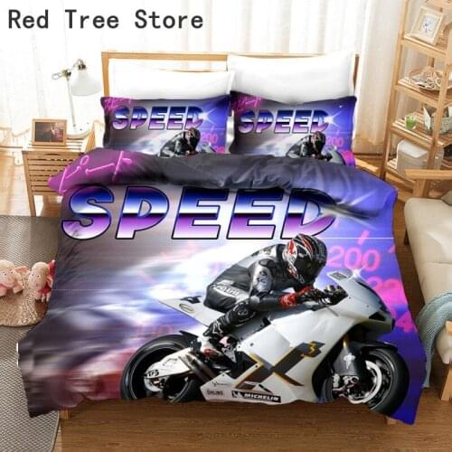2/3 Pieces Racing Beauty Outdoor Sports Duvet Cover 3D Motorcycle Bedding Sets Single Queen King Size Bed Quilt Cover Pillowcase