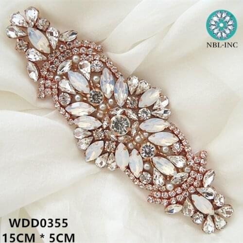 30pcs) Wholesale rose gold silver beaded sewing crystal rhinestone applique for wedding dresses DIY iron on WDD0355