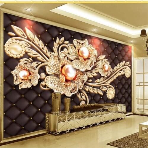 Beibehang Custom Wallpaper 3d Photo Murals Black Simple Jewelry Diamond Pearl Flower European Style TV Background 3d Wall paper