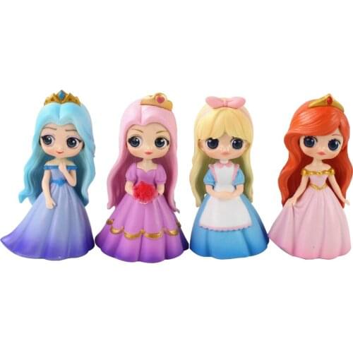 4Pcs/Set 10cm Q Posket Princess Belle Mermaid Alice PVC Action Figure Collection Model Toys Cake Home Decoration Brinquedos Kids