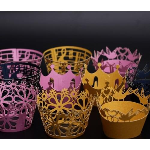 50pcs free shipping New Laser Cut Wedding Birthday Cupcakes Wrappers liners Baking Cake holders Home Party Cupcakes accessory