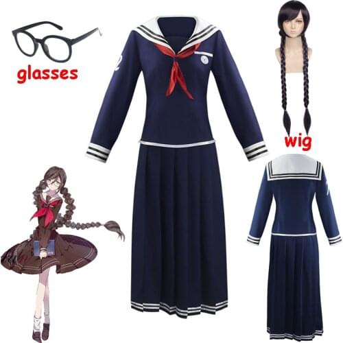 Anime Danganronpa Dangan-Ronpa 2 Toko Fukawa Cosplay Costume School Uniform Costume With Wig Glasses Halloween