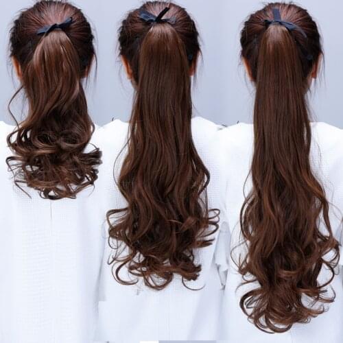AOSI Long Curly Synthetic Black Brown Drawstring Ponytail Heat Resistant False Hairpiece Pony Tail Clip In Hair Extension Women